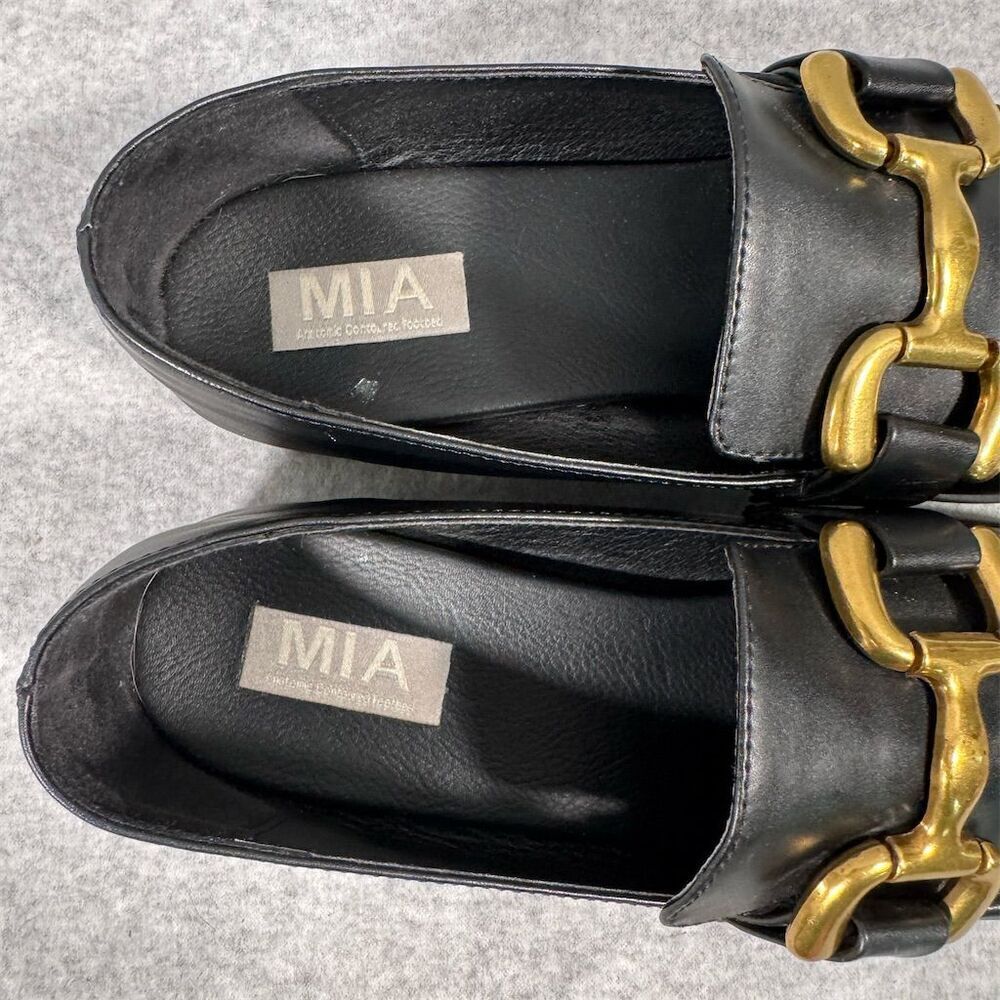 MIA Drena Women's Black Vegan Loafers Brass Tone Horsebit Size 10M Casual - Picture 6 of 7
